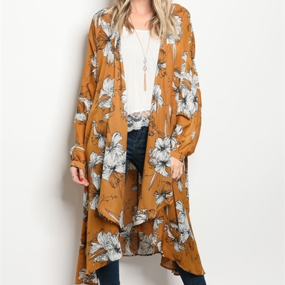 🔥6 HOURS PRICE DROP Mustard Ivory Belted Kimono - Picture 2 of 3